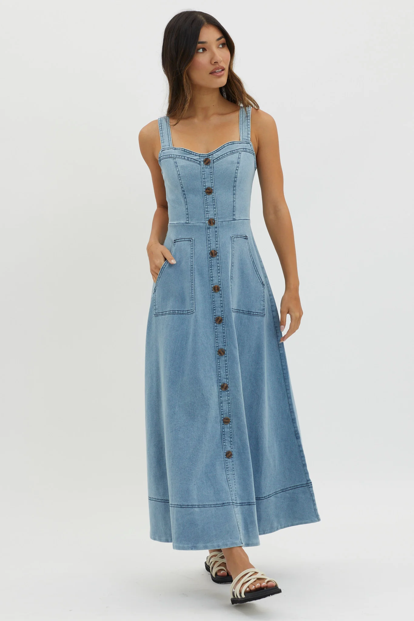 Laureen Pocket Maxi Dress Denim Blue