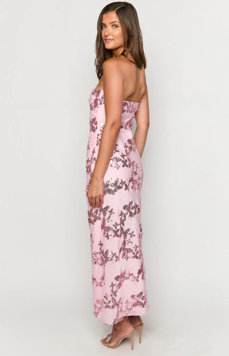 Tari Pink Butterfly Sequin Maxi Dress