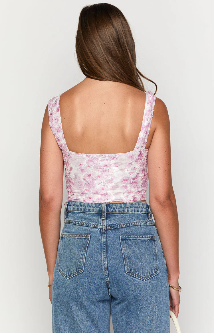 Vida Pink Lace Bow Top