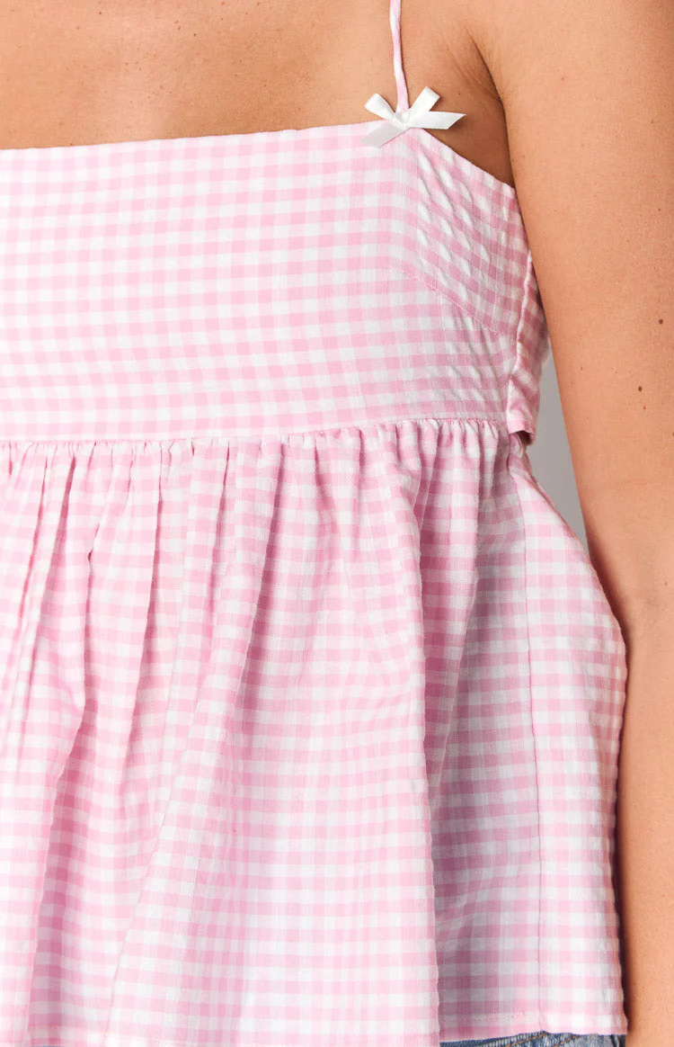 Aspen Pink Gingham Halter Top