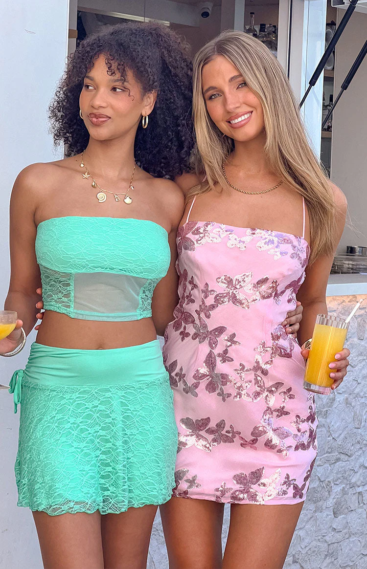 Alora Pink Butterfly Sequin Mini Dress