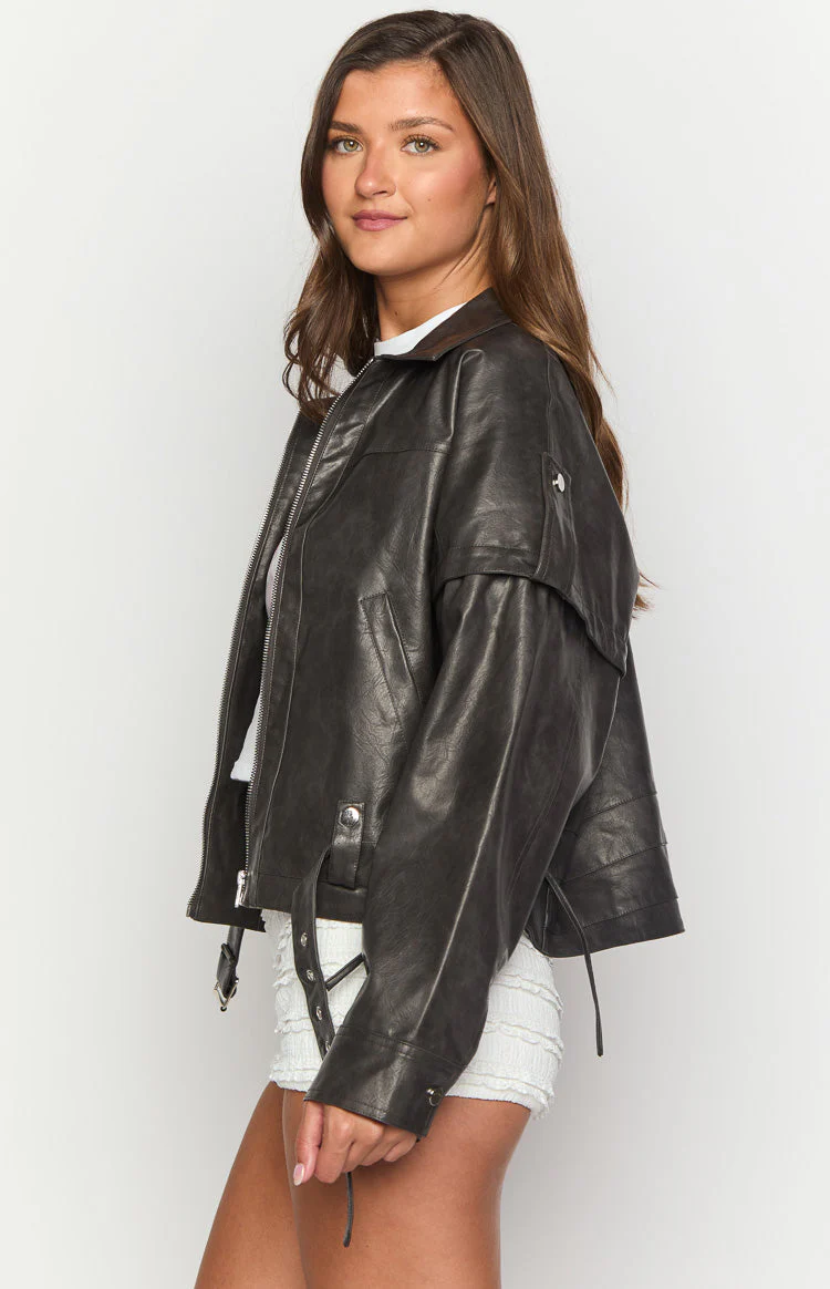 Jessica Anne PU Washed Black Jacket