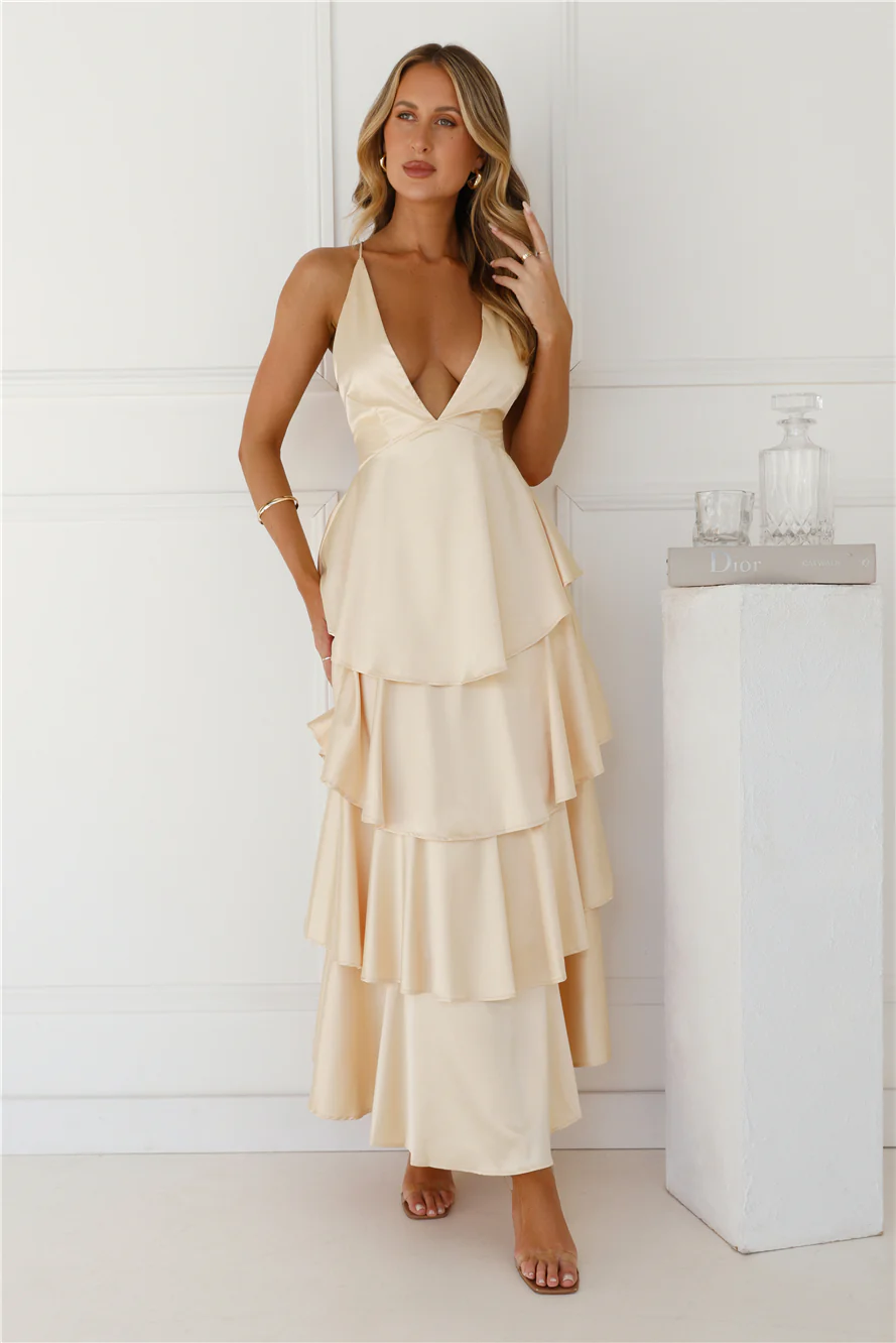 Party Of The Year Satin Maxi Dress Yellow