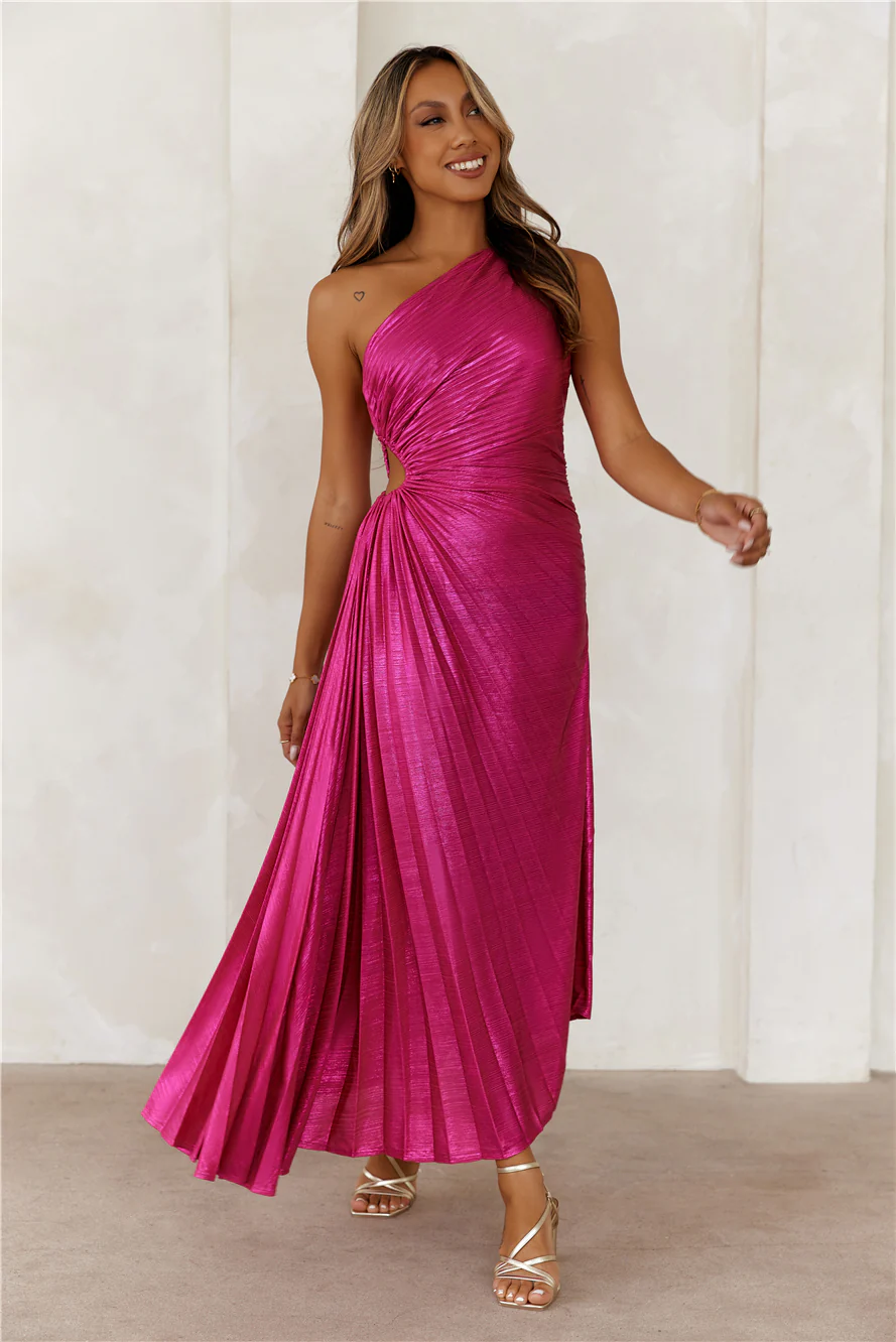 Sapphire Soir��e One Shoulder Maxi Dress Fuchsia