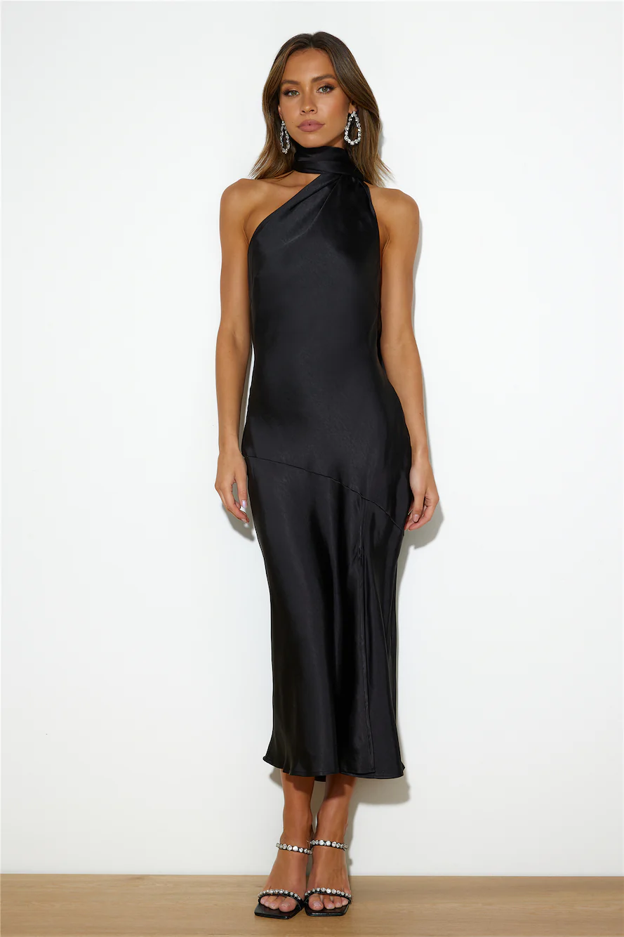 Athenian Satin Maxi Dress Black