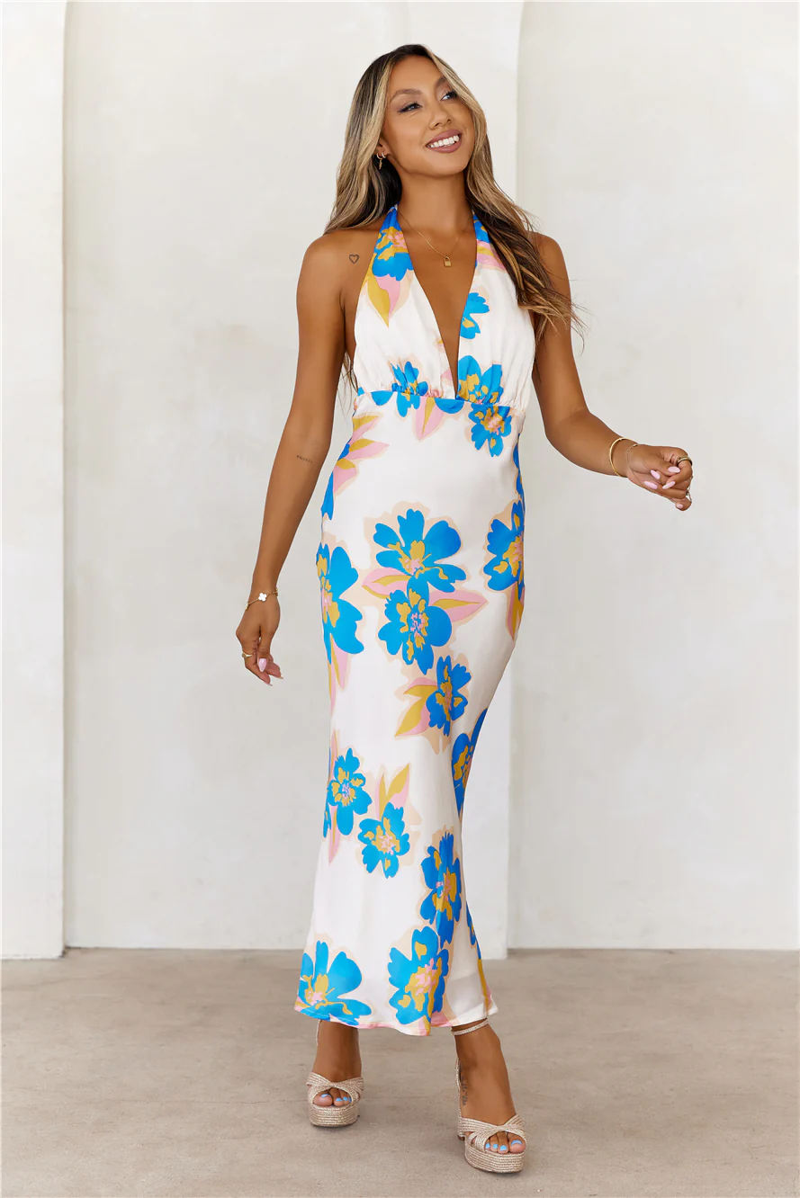 New Season Satin Halter Midi Dress White