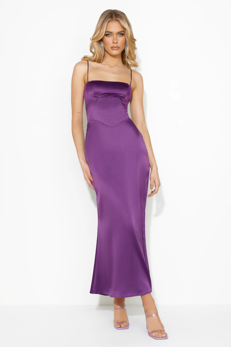 What Dreams Are Made Of Satin Maxi Dress Plum