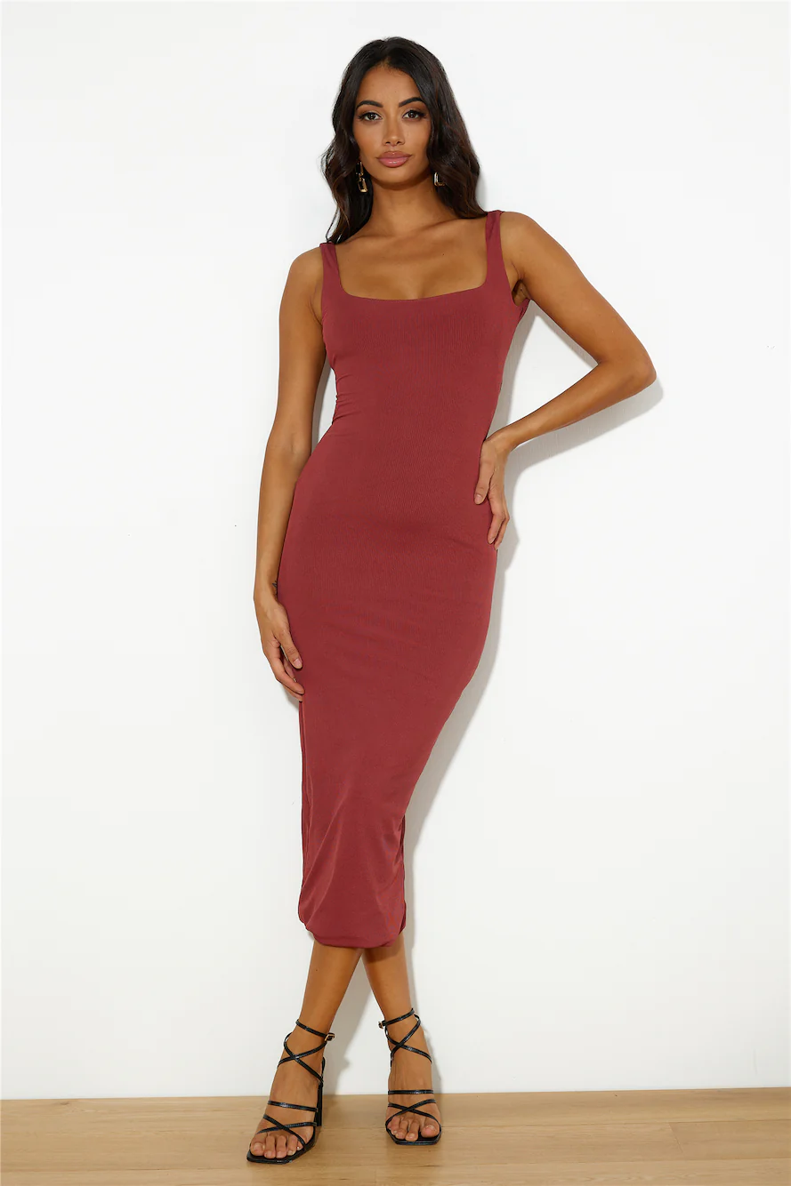 Girls' Night Ribbed Midi Dress Red