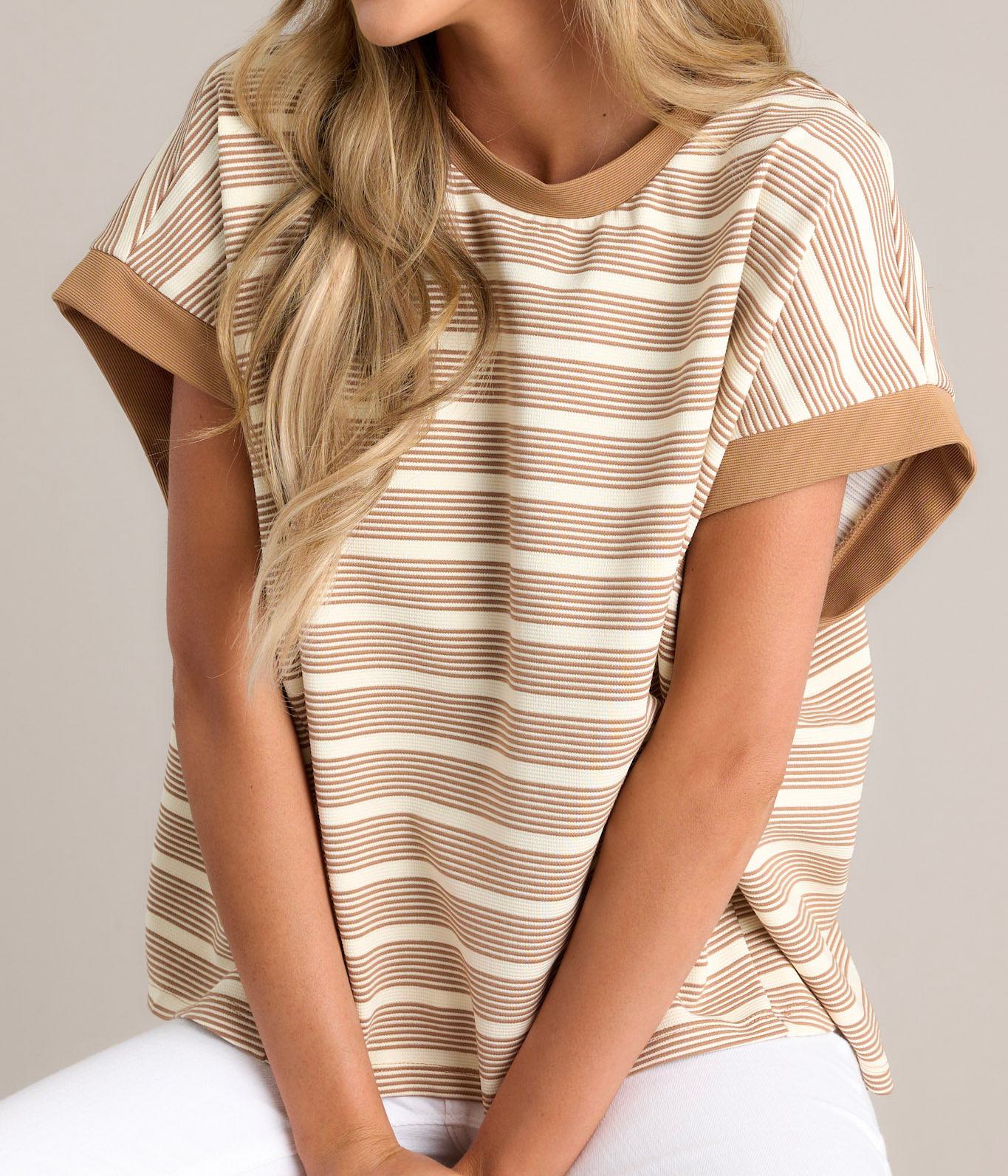 Yacht Club Chic Camel Stripe Top