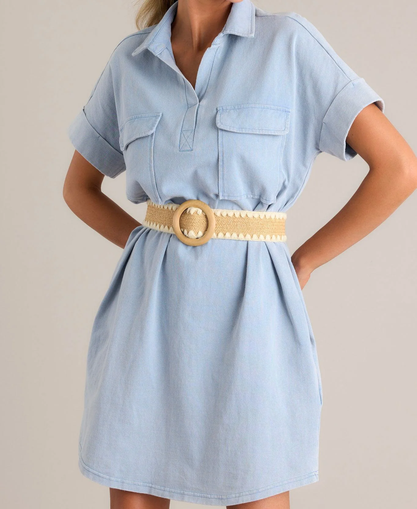 Metropolitan Mood Light Chambray Collared Mini Dress