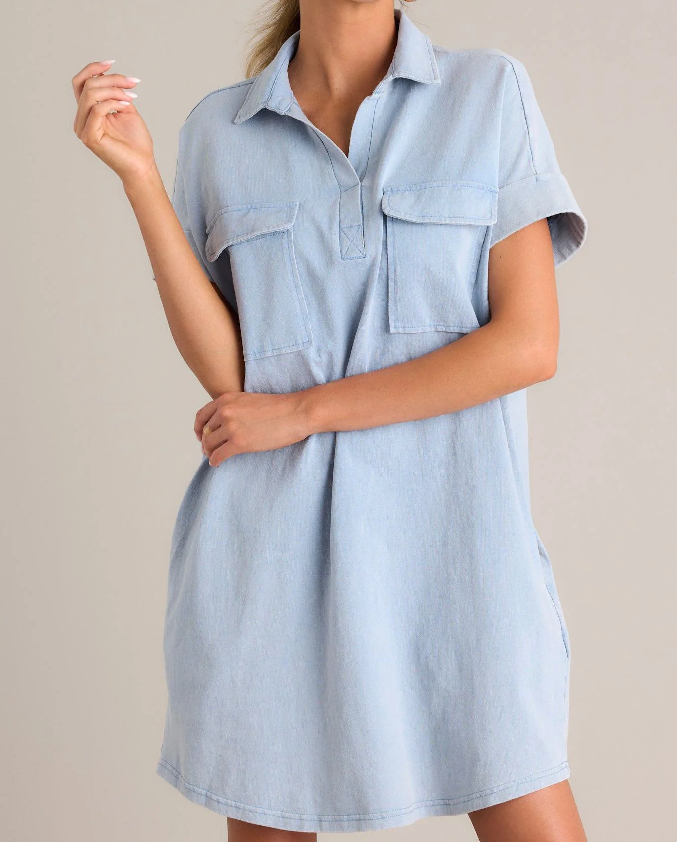 Metropolitan Mood Light Chambray Collared Mini Dress