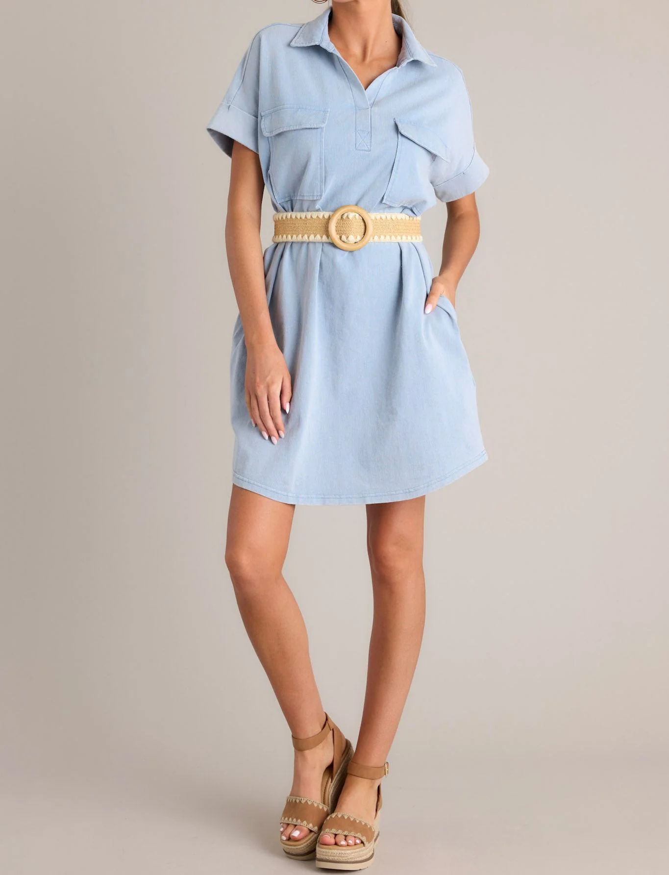 Metropolitan Mood Light Chambray Collared Mini Dress