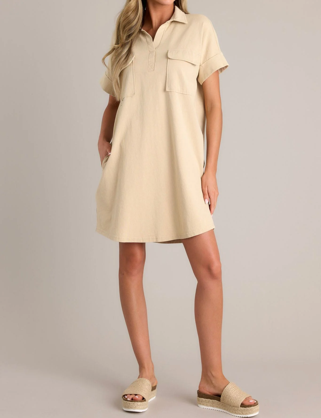 Metropolitan Mood Tan Collared Mini Dress