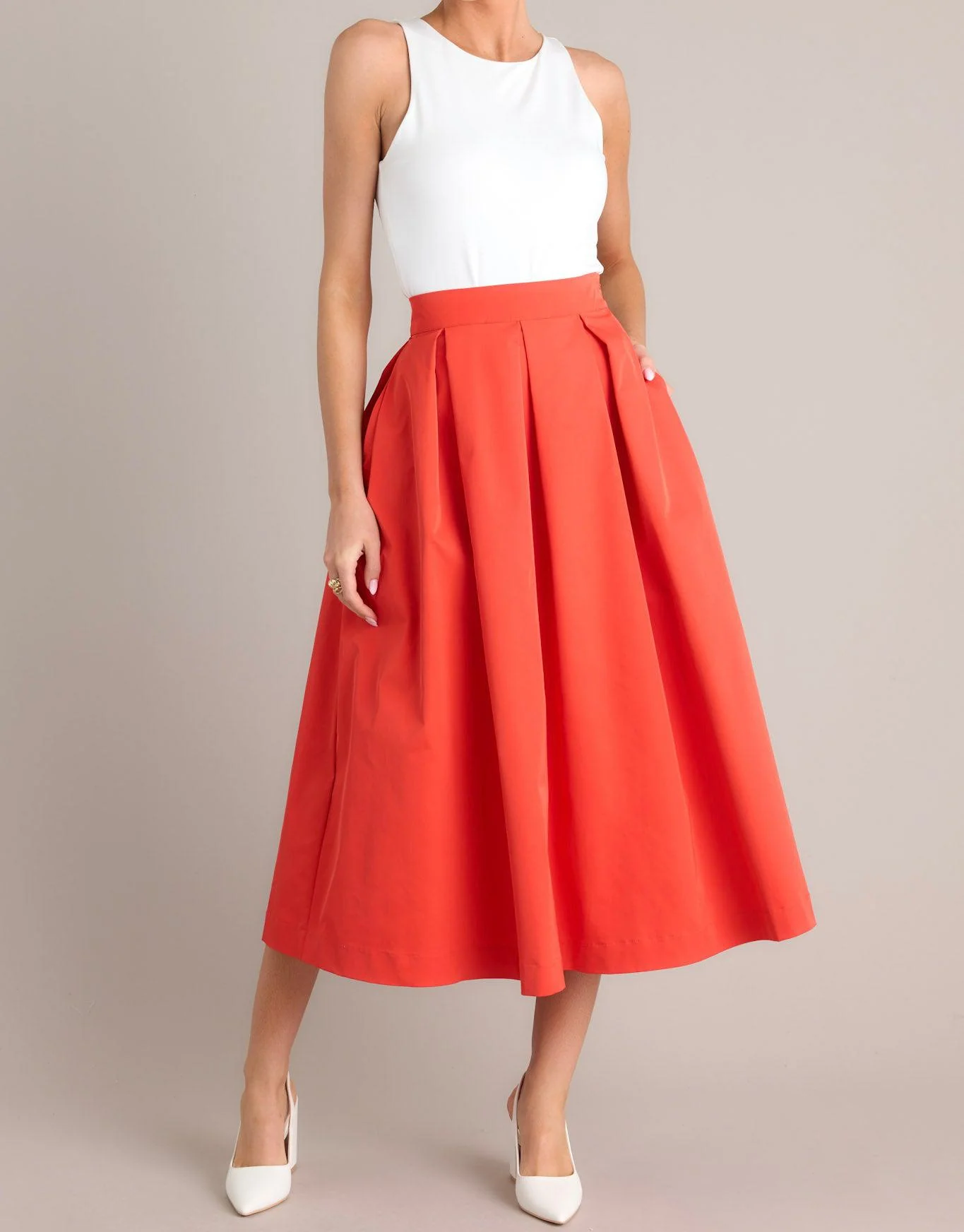 Memories in Focus Tomato Red Midi Skirt