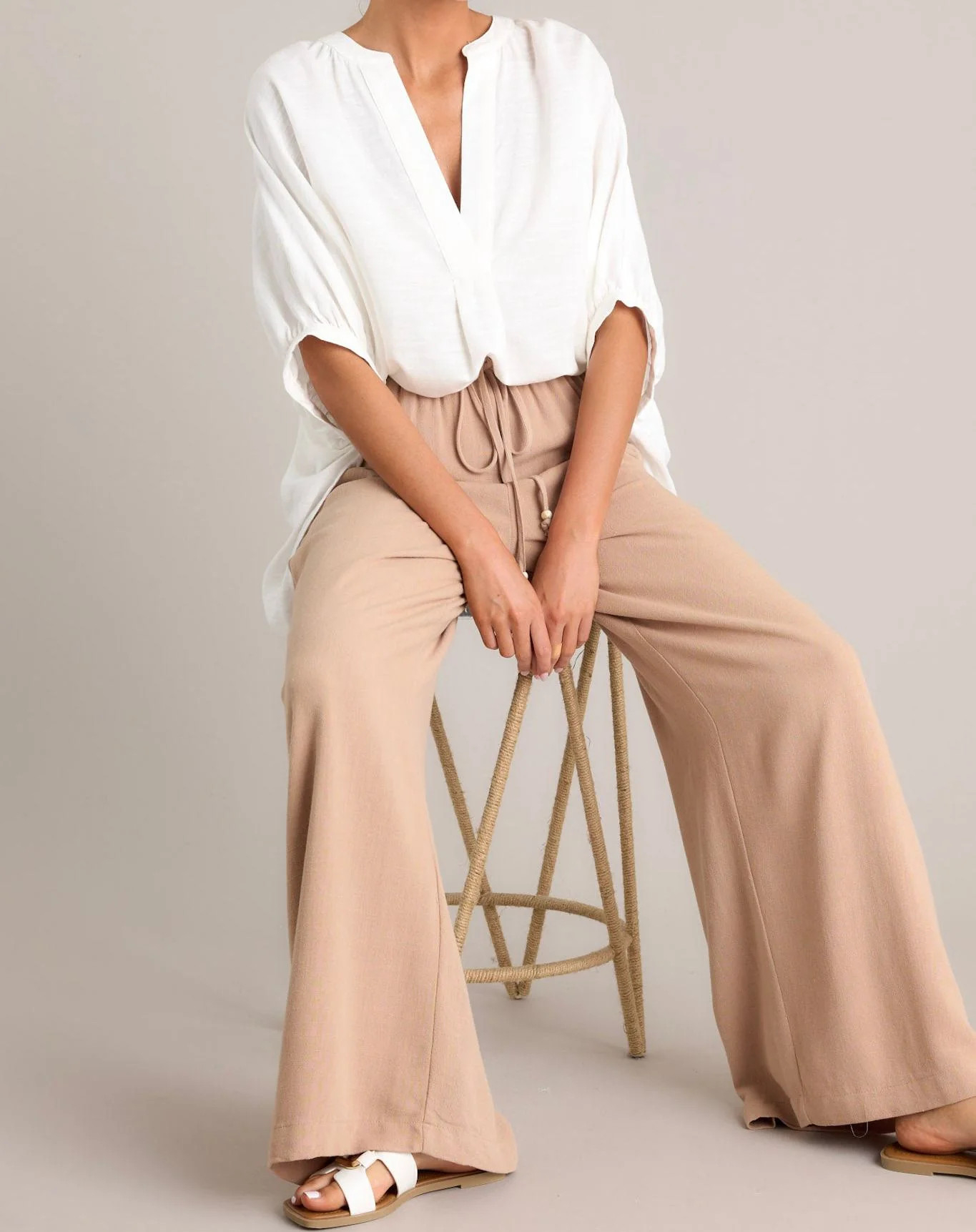 Effortless Elegance Tan Linen Blend Pants