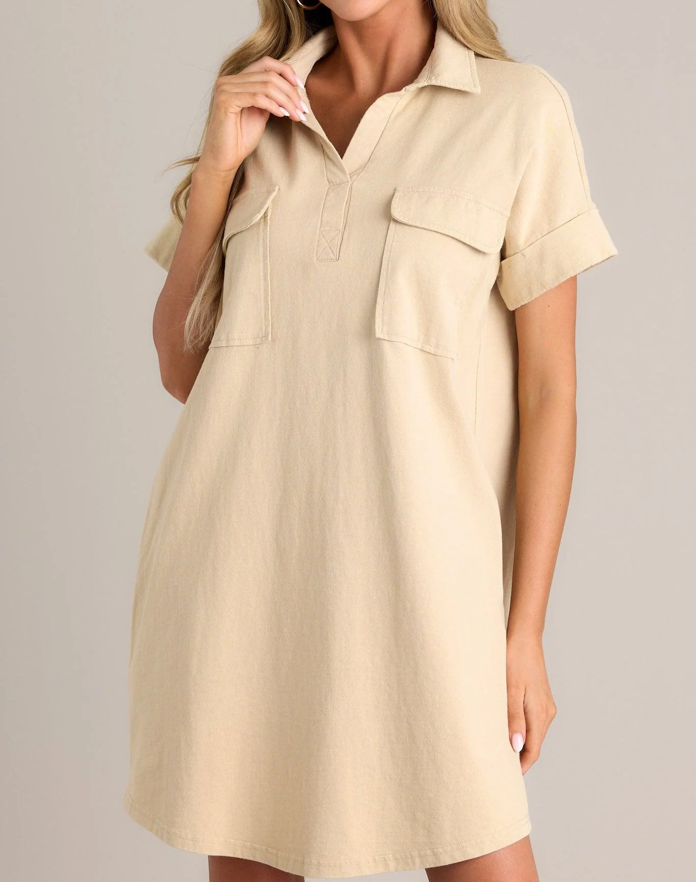 Metropolitan Mood Tan Collared Mini Dress