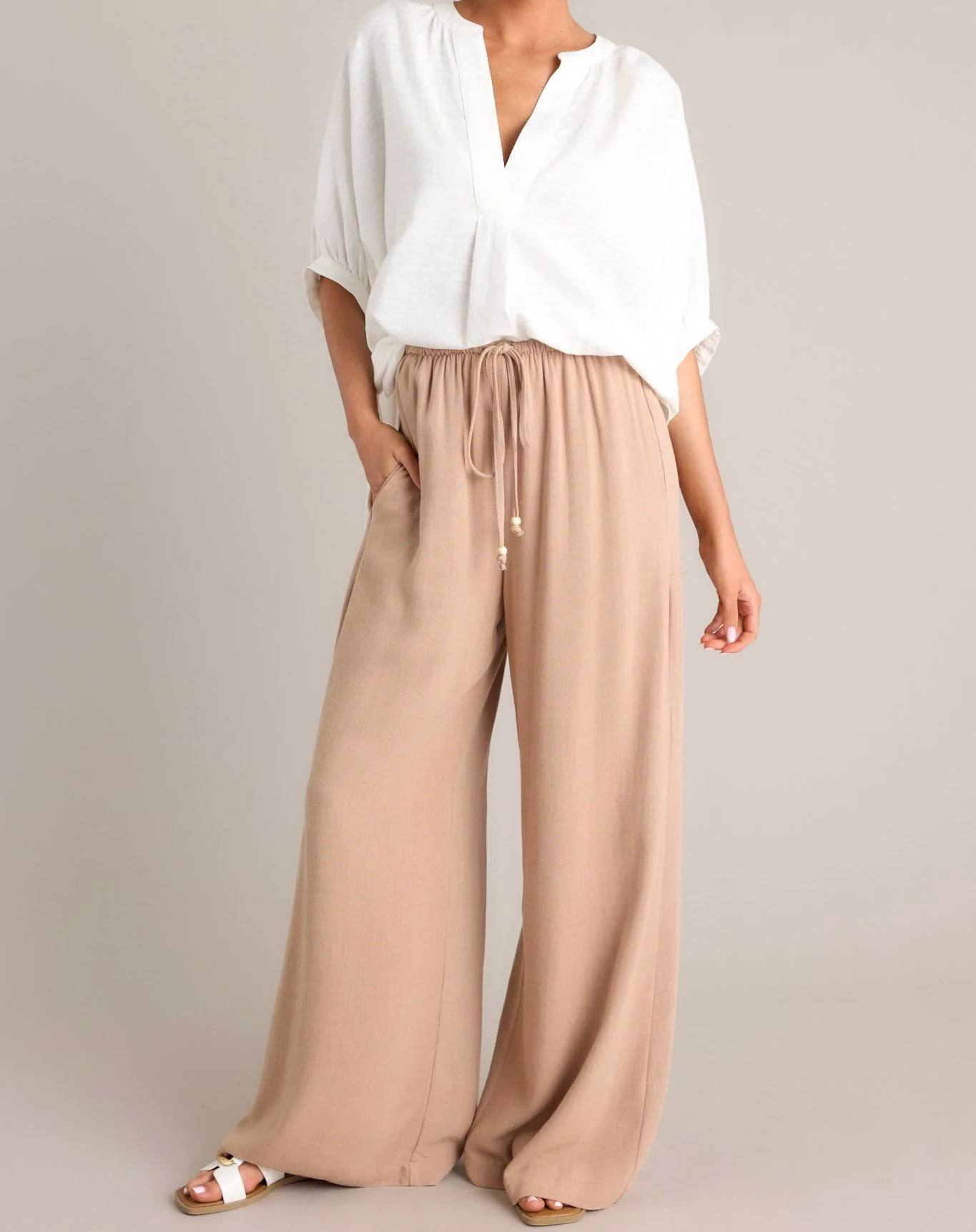 Effortless Elegance Tan Linen Blend Pants