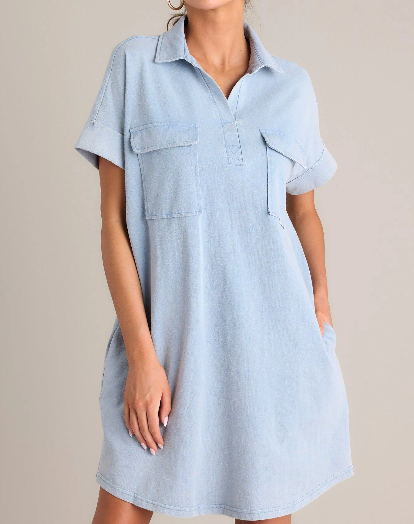 Metropolitan Mood Light Chambray Collared Mini Dress
