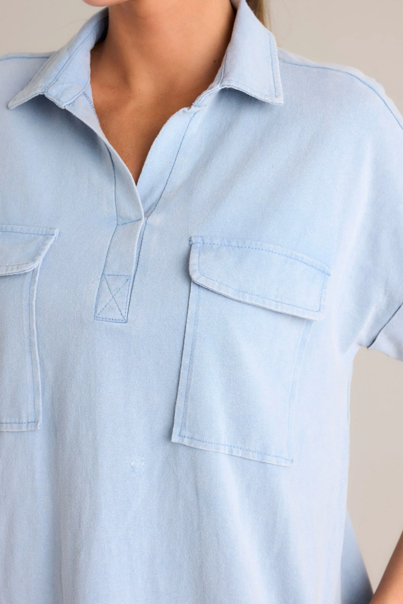 Metropolitan Mood Light Chambray Collared Mini Dress