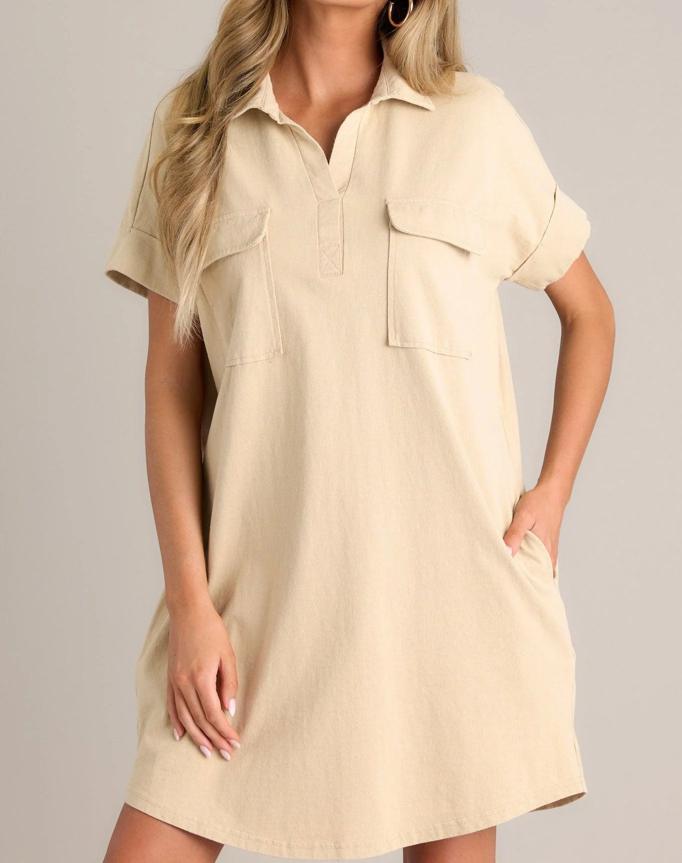Metropolitan Mood Tan Collared Mini Dress