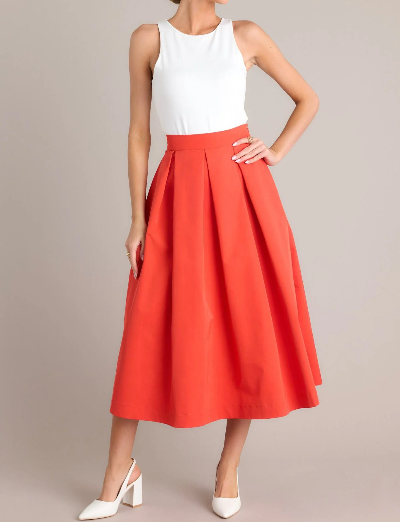 Memories in Focus Tomato Red Midi Skirt