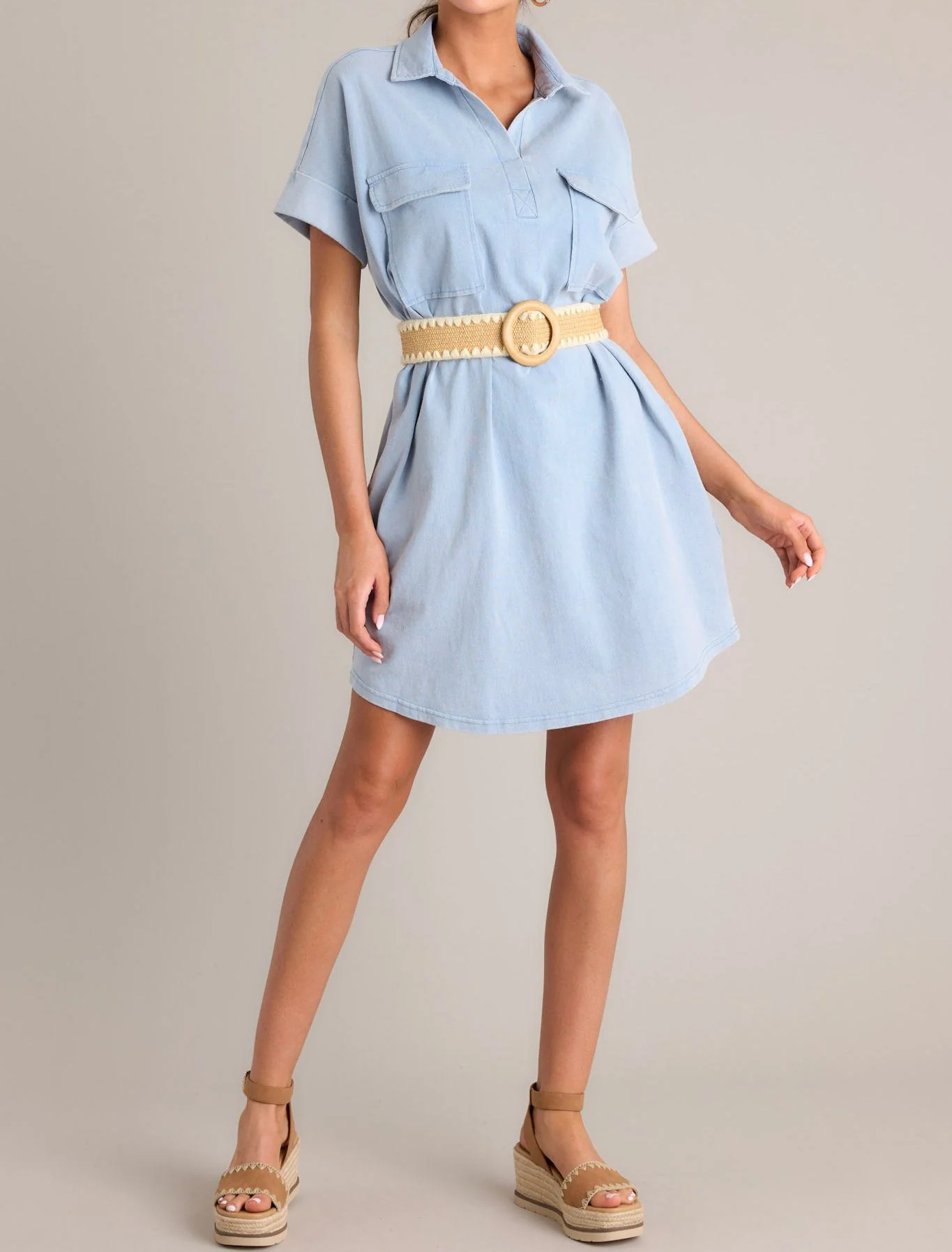 Metropolitan Mood Light Chambray Collared Mini Dress