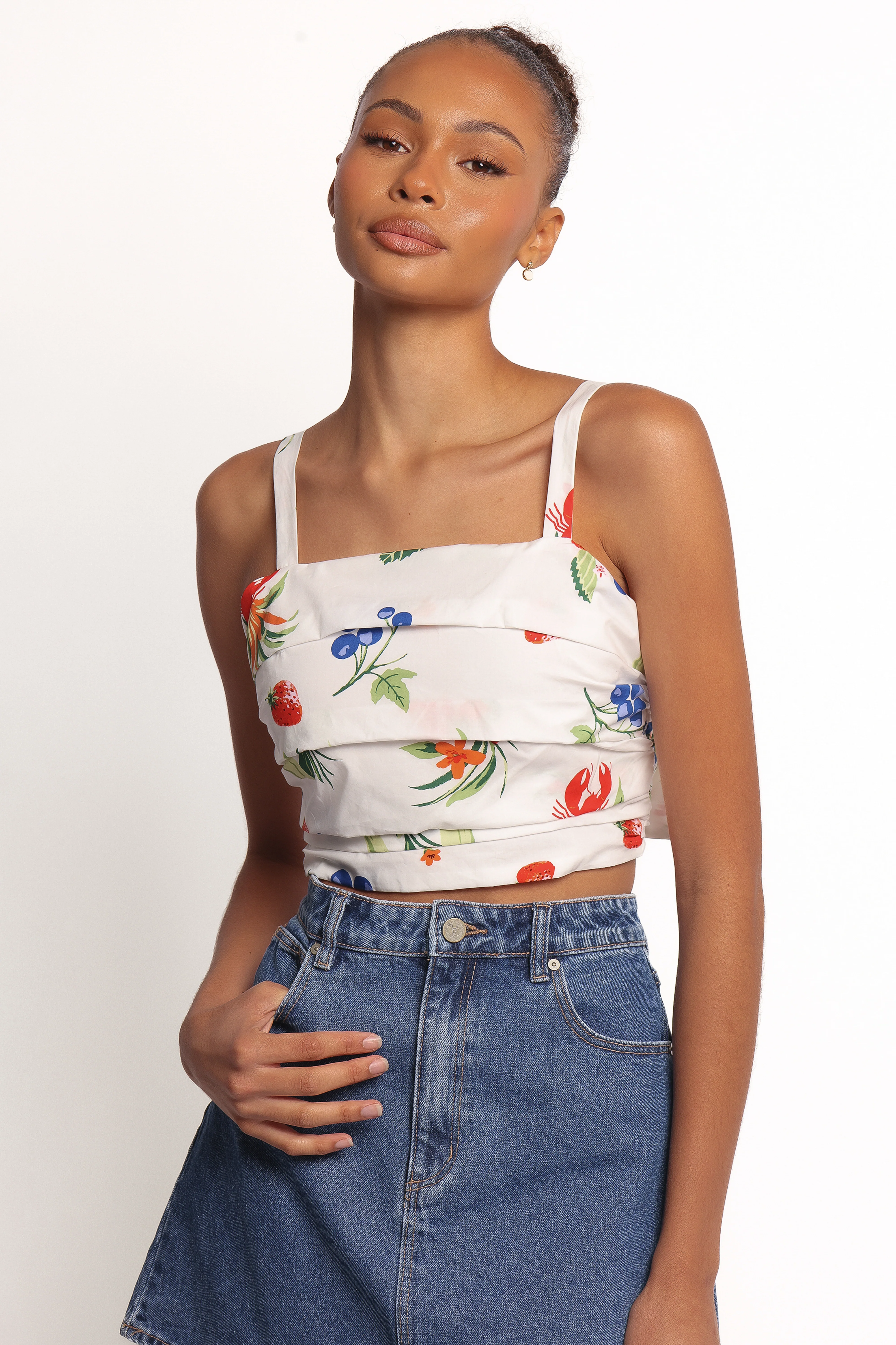 Geneva Tie Top - Off White Red