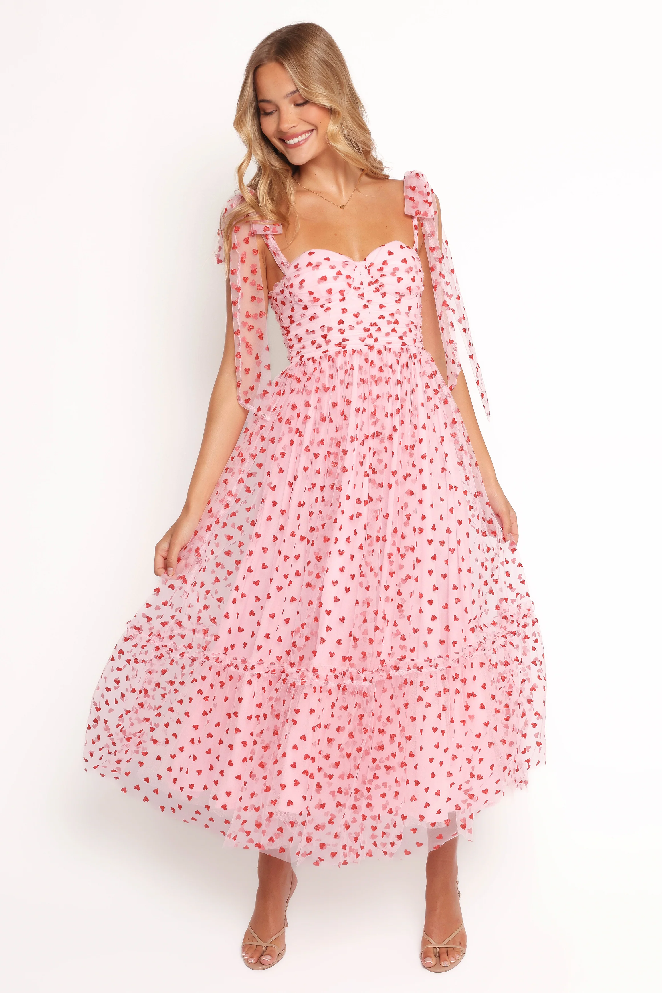Floret Midi Dress - Red Hearts