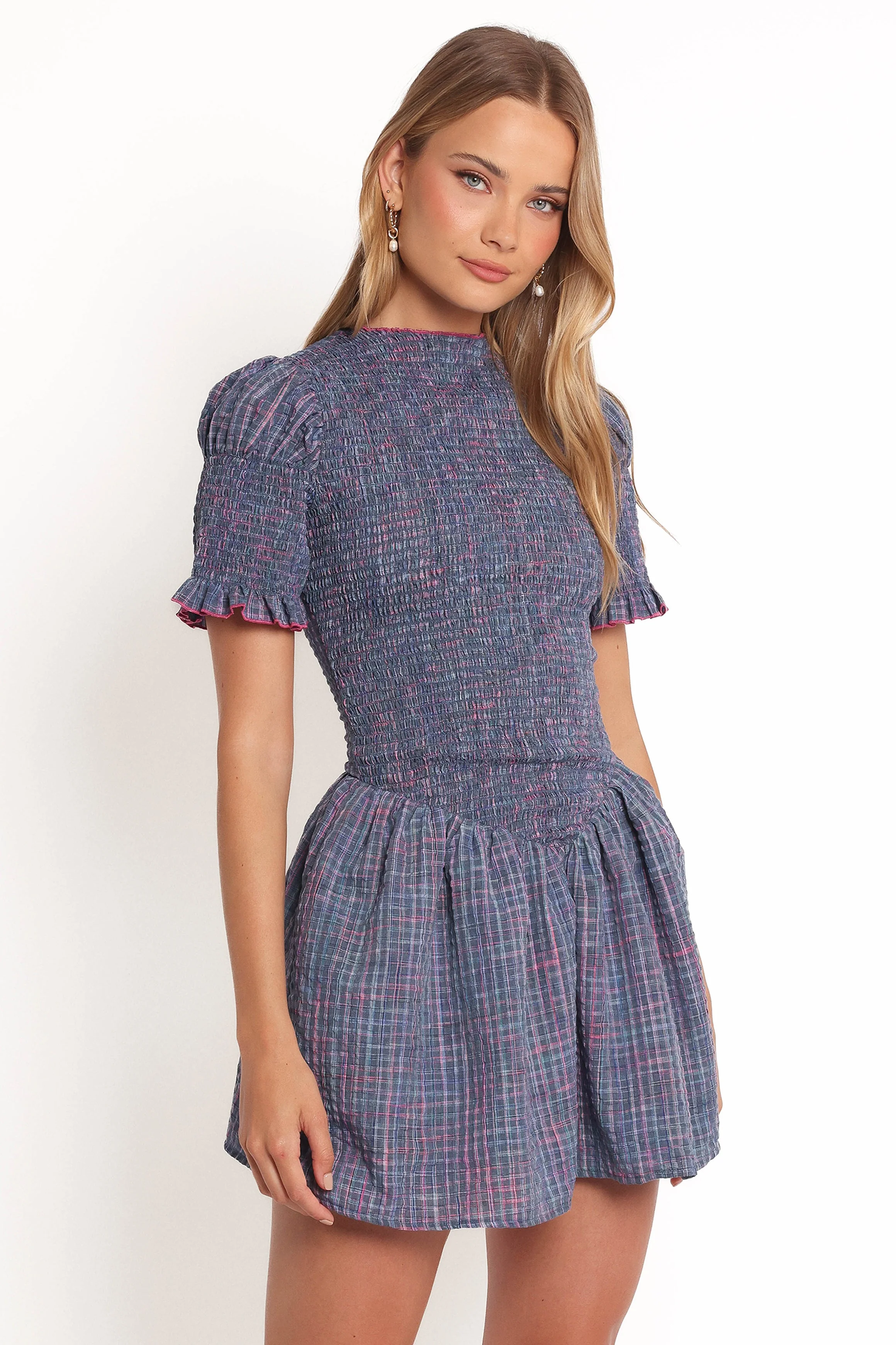Celine Mini Dress - Navy Plaid