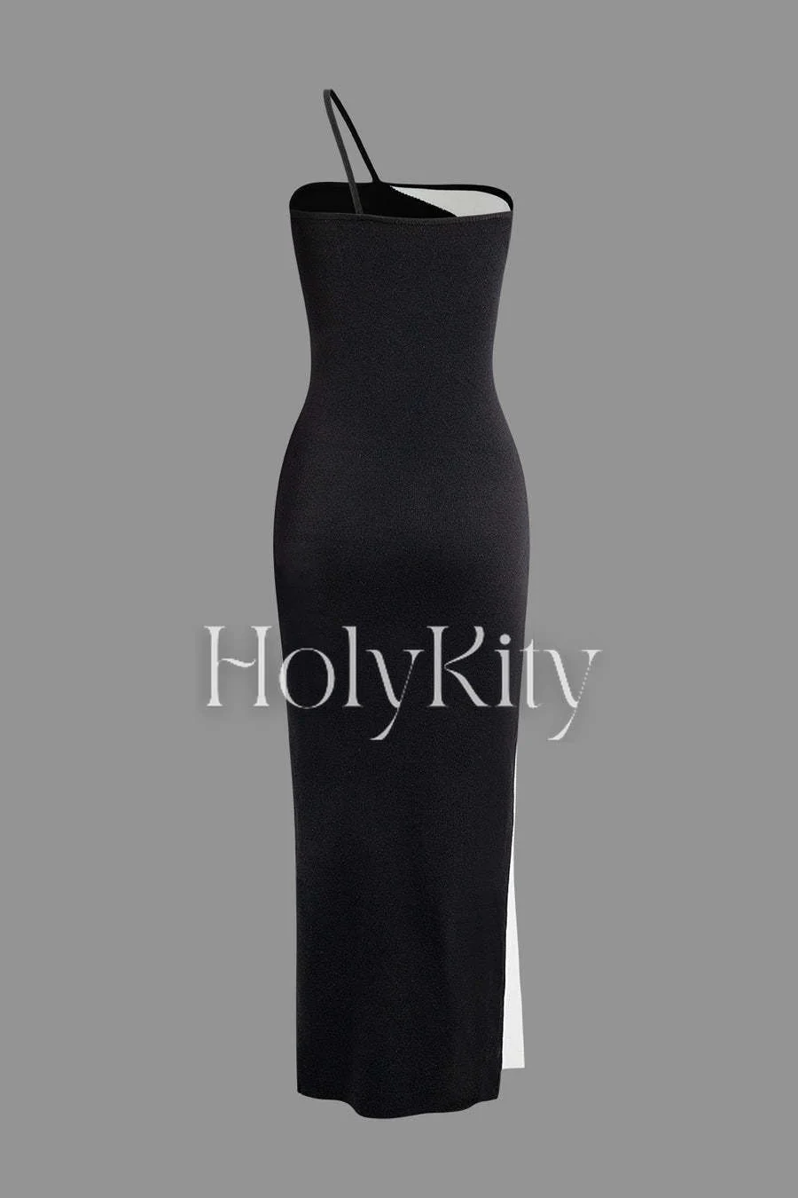 Contrast One Shoulder Cami Slit Knit Maxi Dress
