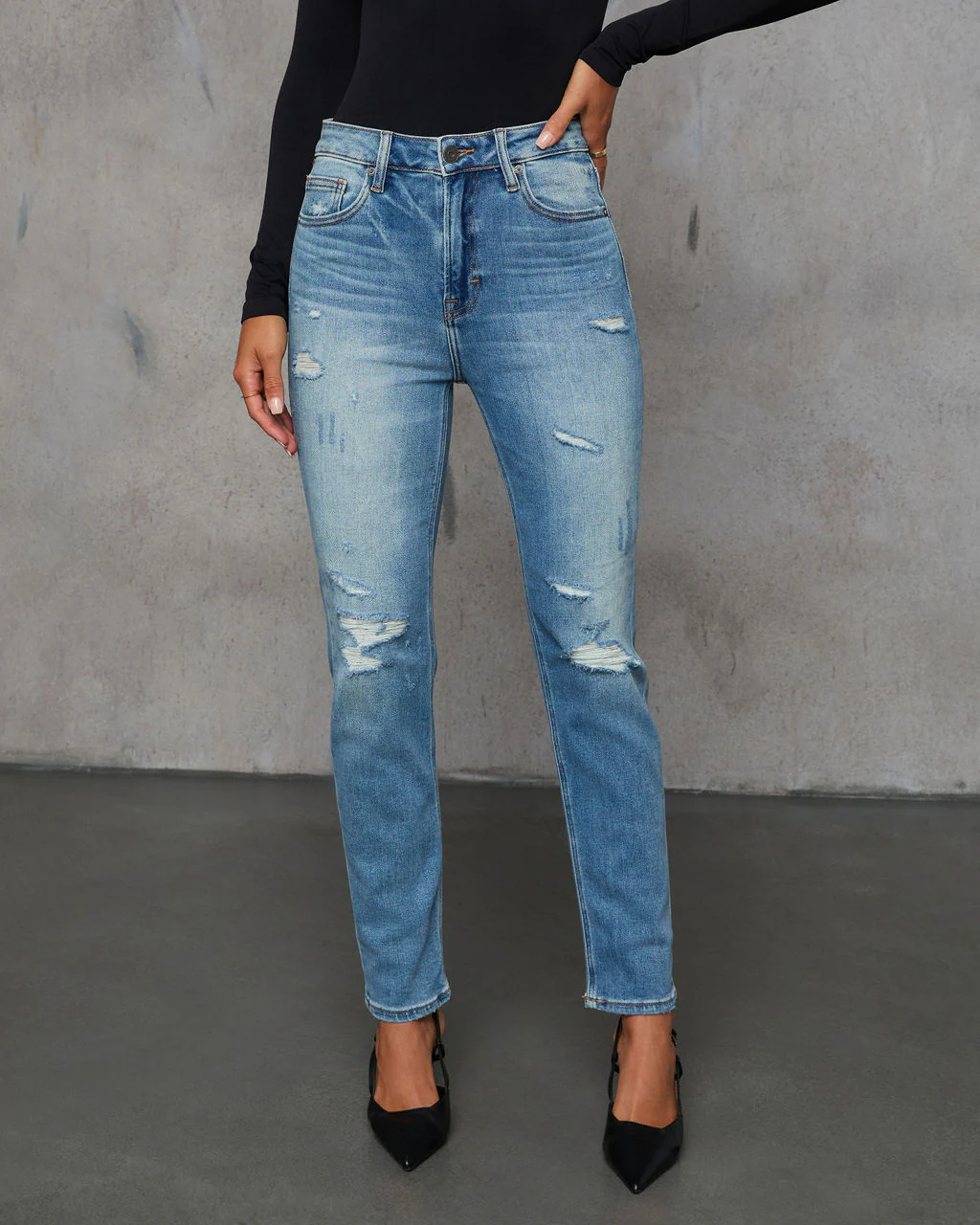 Kravita High Waisted Distressed Mom Jeans