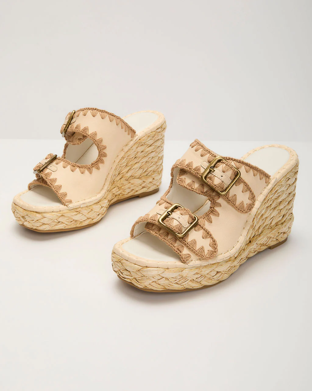 Roxanne Contrast Stitching Raffia Wedge Sandal