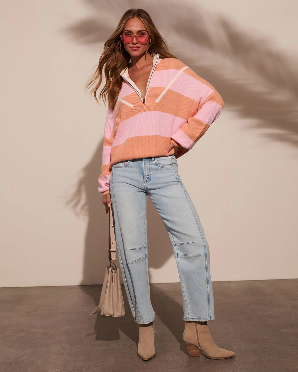 Sleek Stride Striped Quarter Zip Sweater