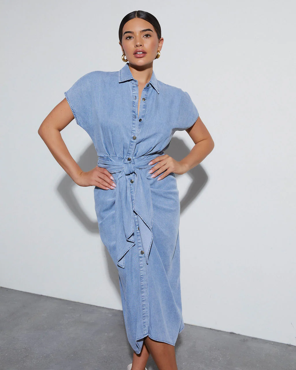 Sandie Chambray Tie Waist Midi Dress