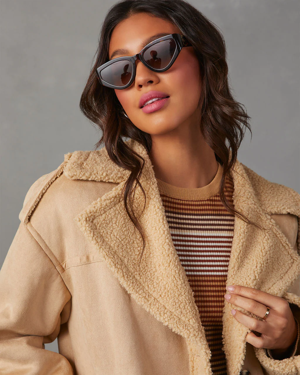 Hobbes Sherpa Lined Suede Pocketed Coat