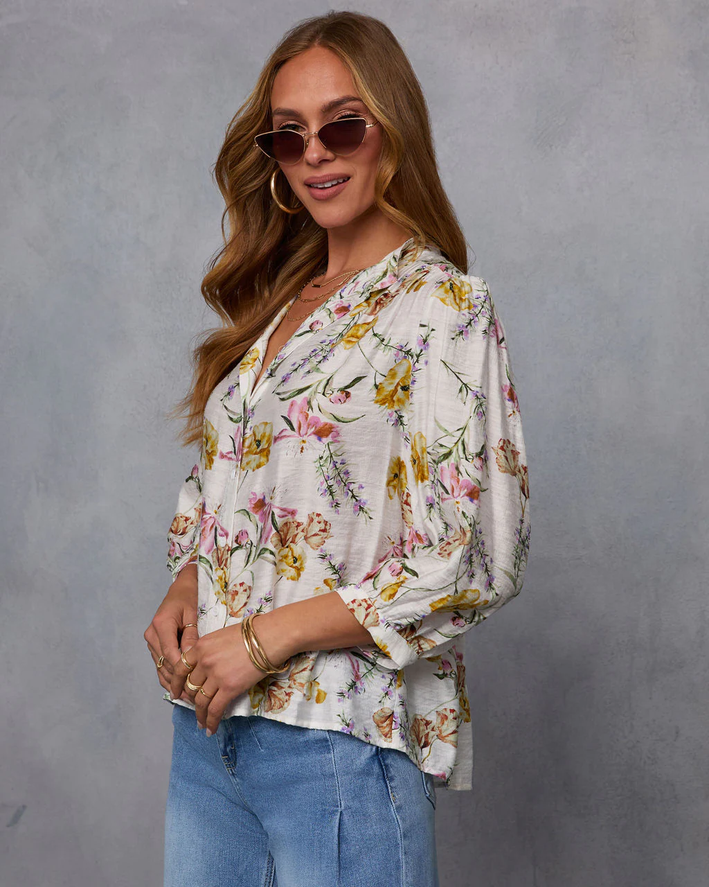 Blossom Breeze Floral Quarter Sleeve Blouse