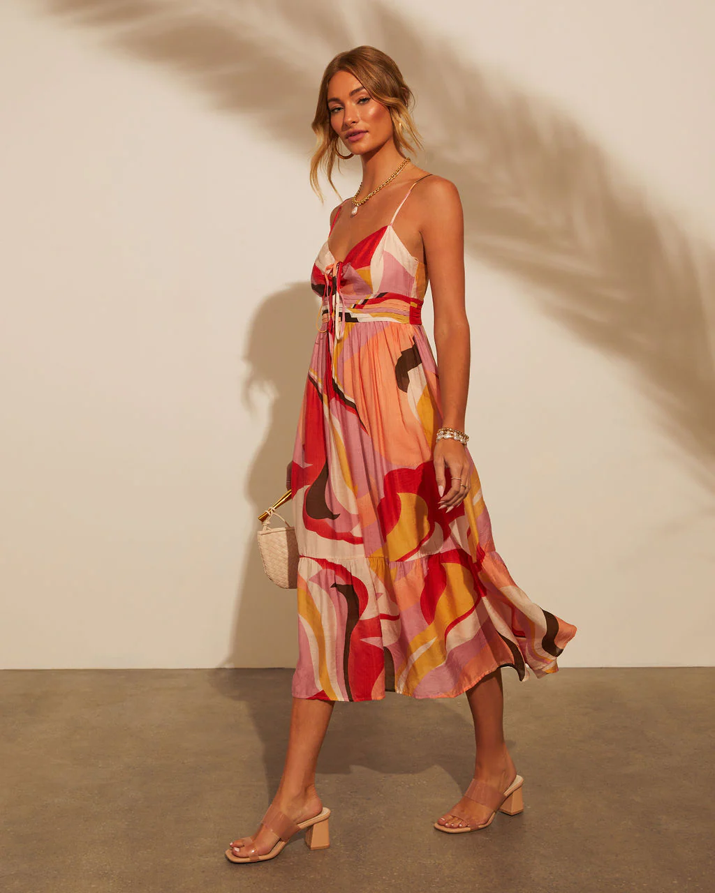 Eudora Printed Tie Front Midi Dress