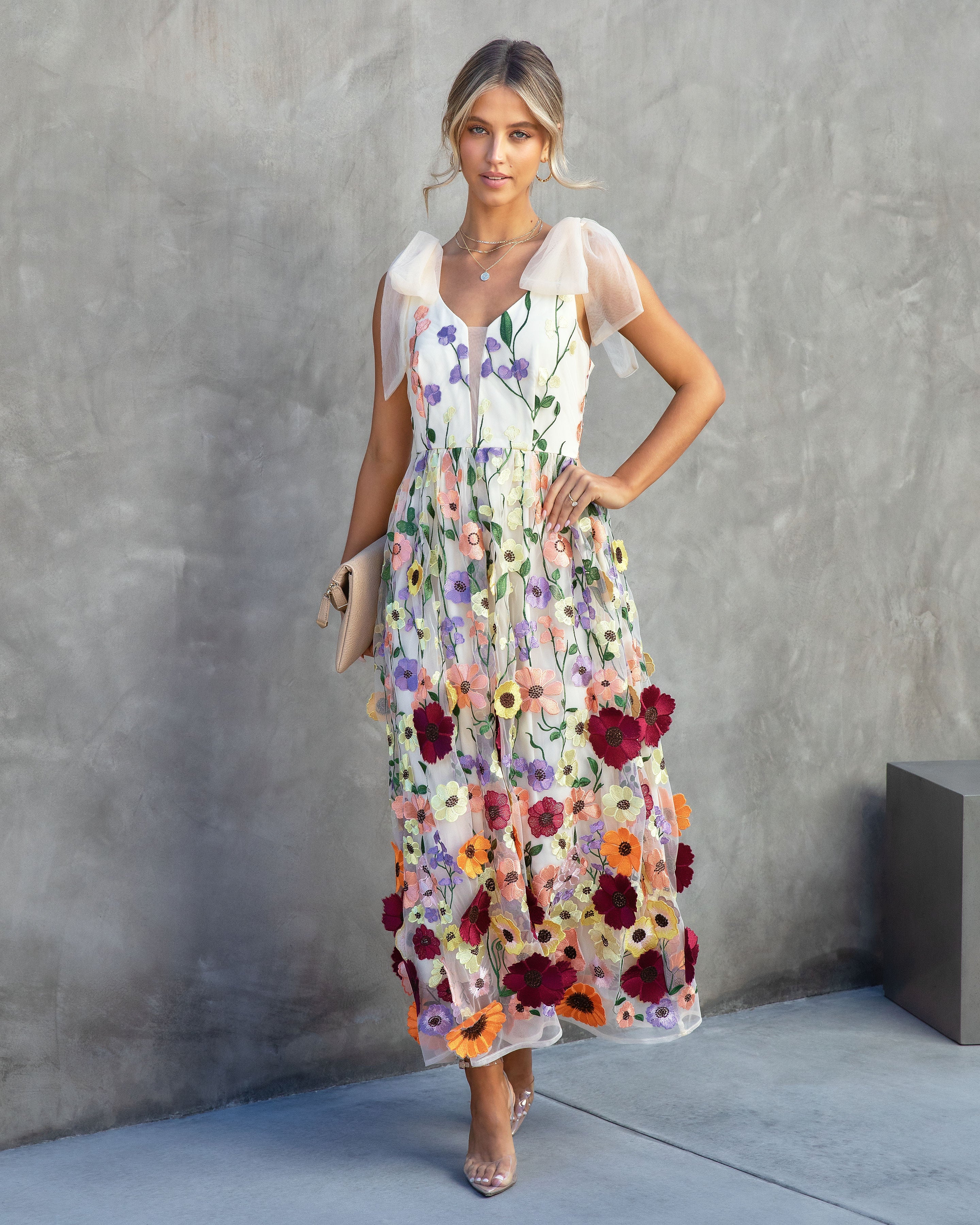 Wish Upon A Dream Floral Applique Midi Dress