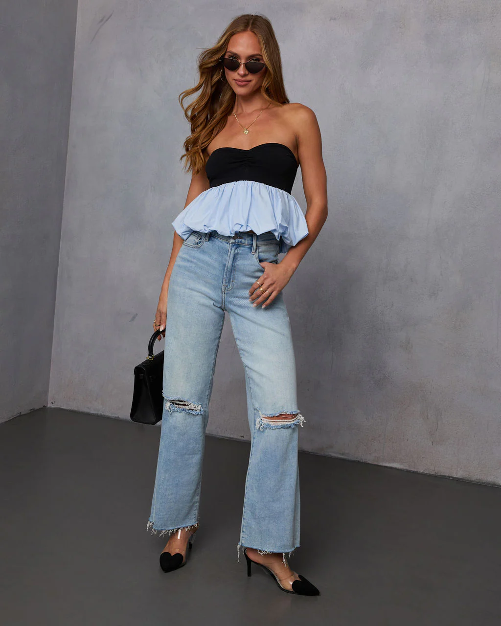 Winter Bloom Strapless Bubble Hem Top