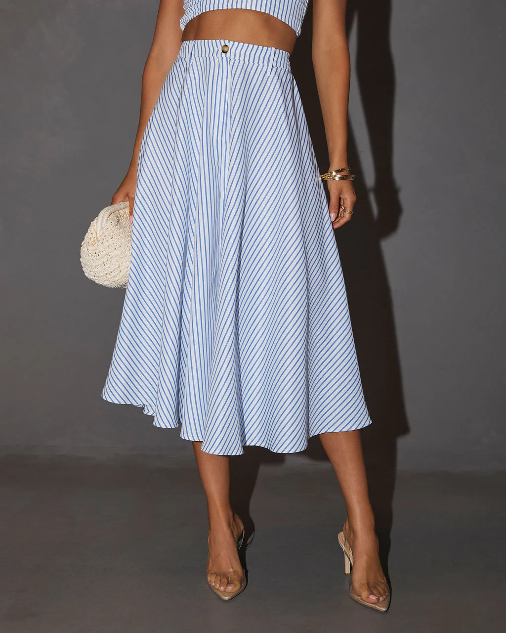 Lorie High Waisted Striped Midi Skirt