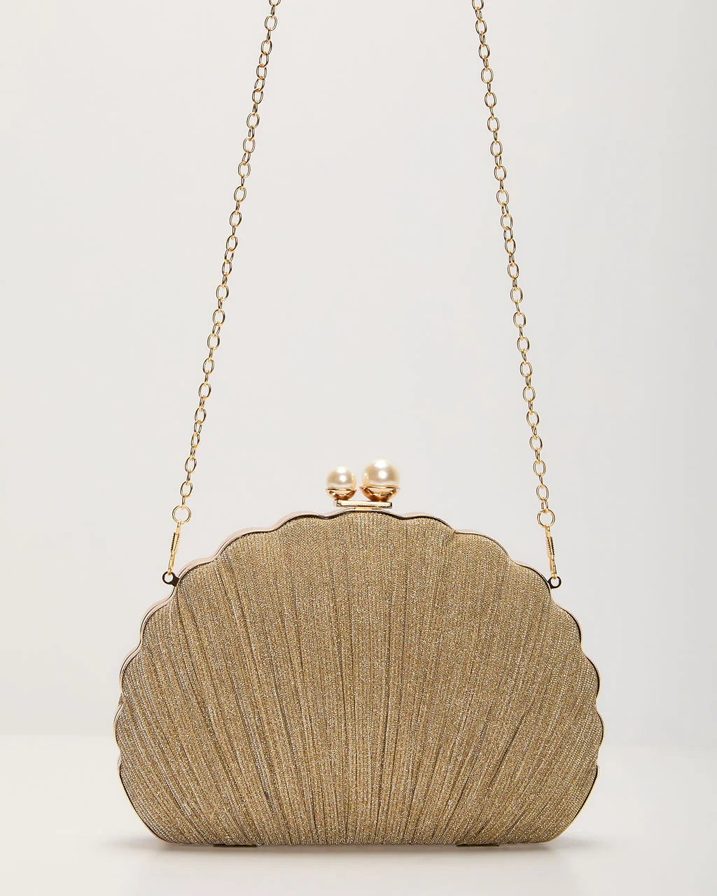 Remmi Textured Metallic Shell Clutch