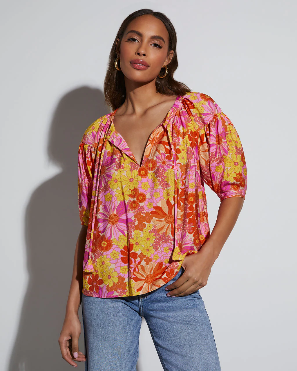 Tropical Escape Floral Short Sleeve Blouse