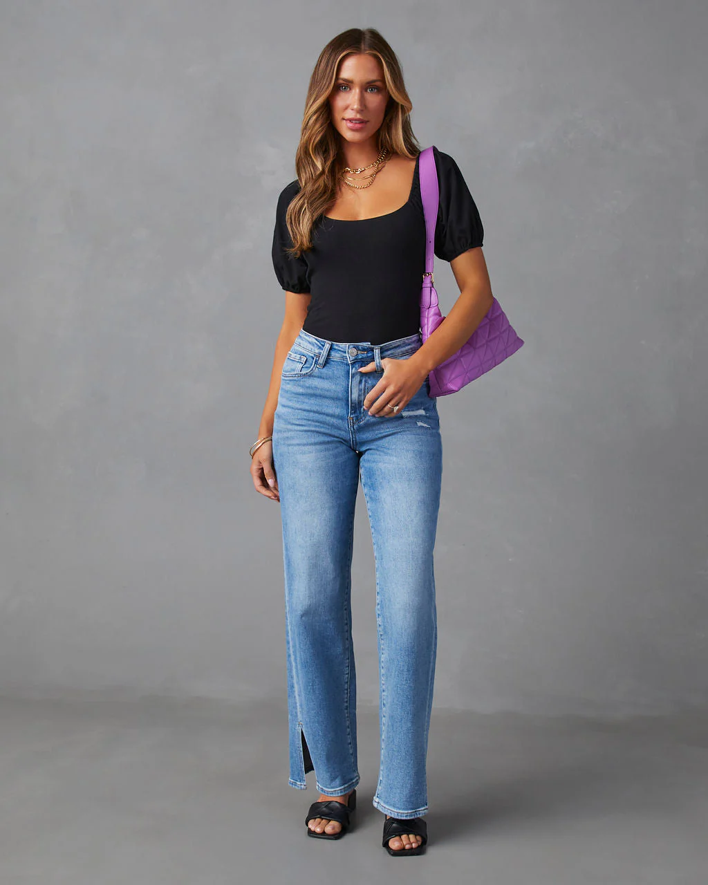 Downey High Rise Slit Flare Leg Jeans