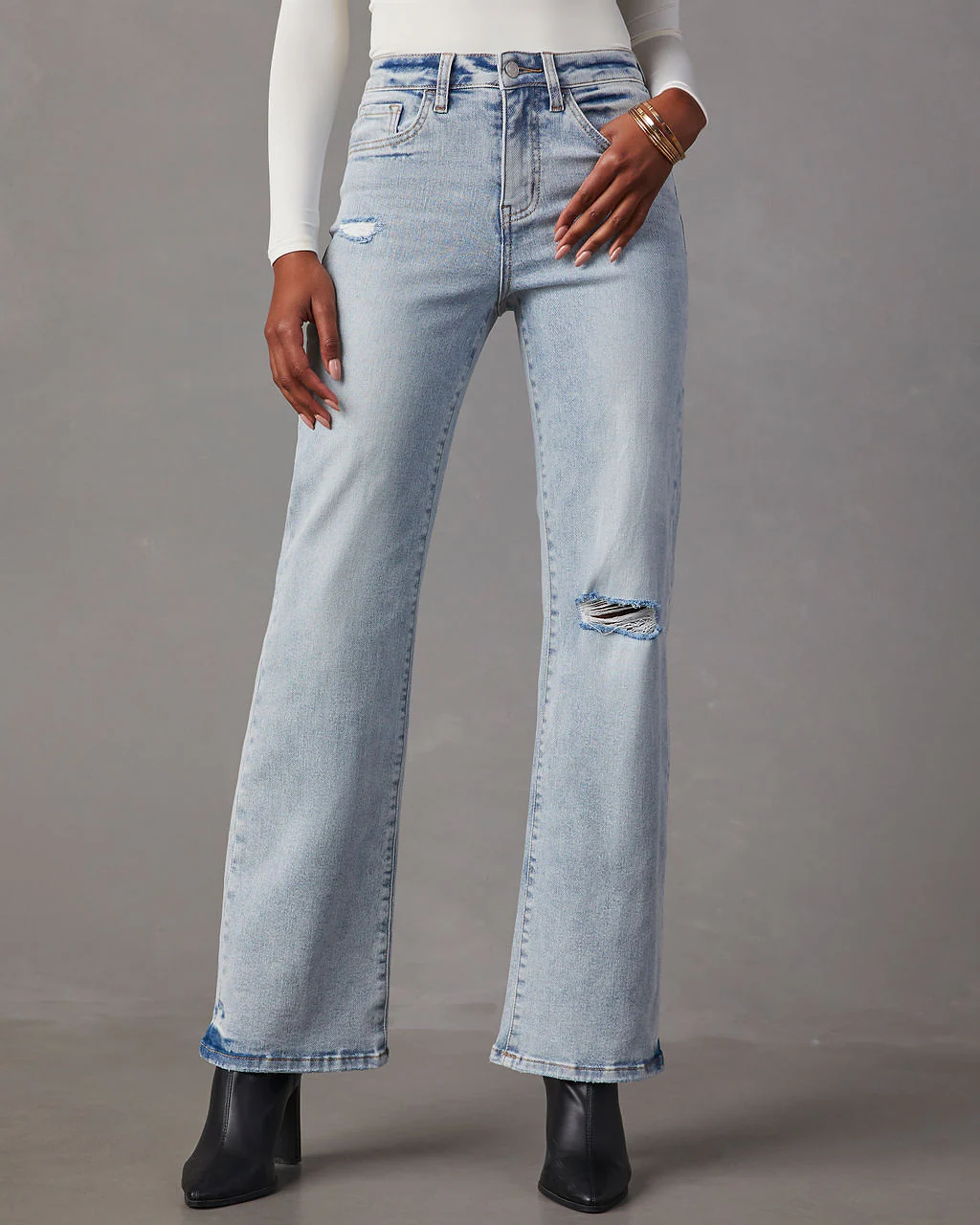 Crystal 90'S Vintage Distressed Flare Jeans
