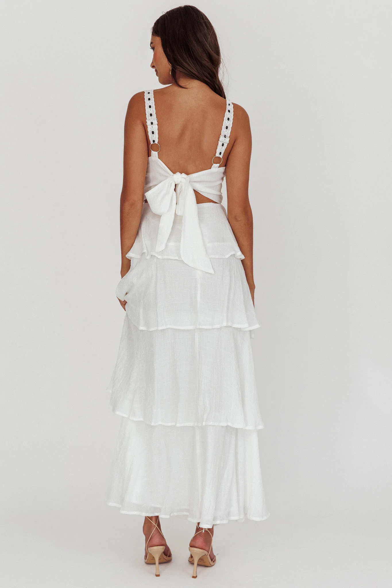 Provence Bloom Tiered Ruffle Maxi Dress White