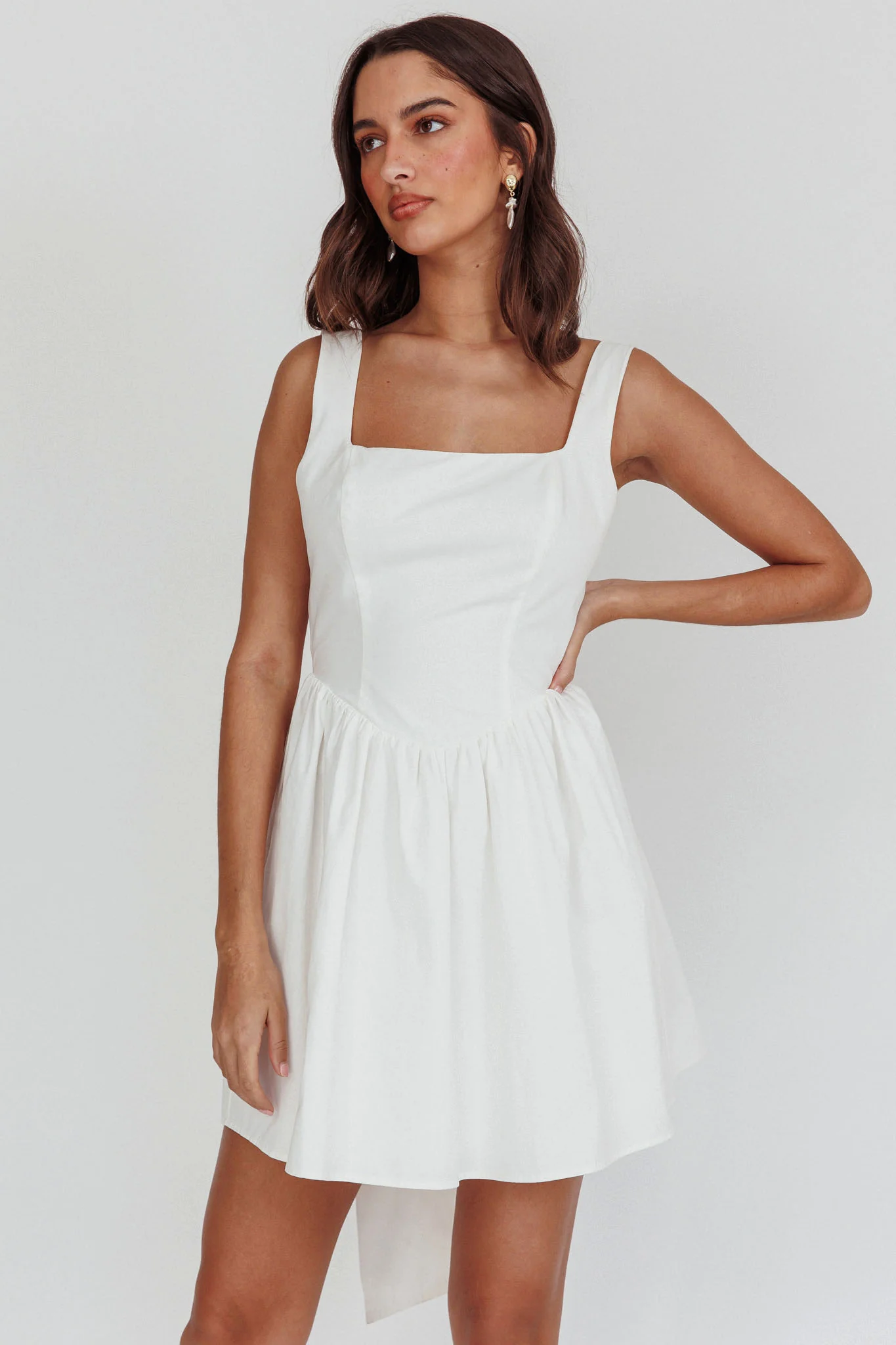 Irenic Bow Flare Mini Dress White