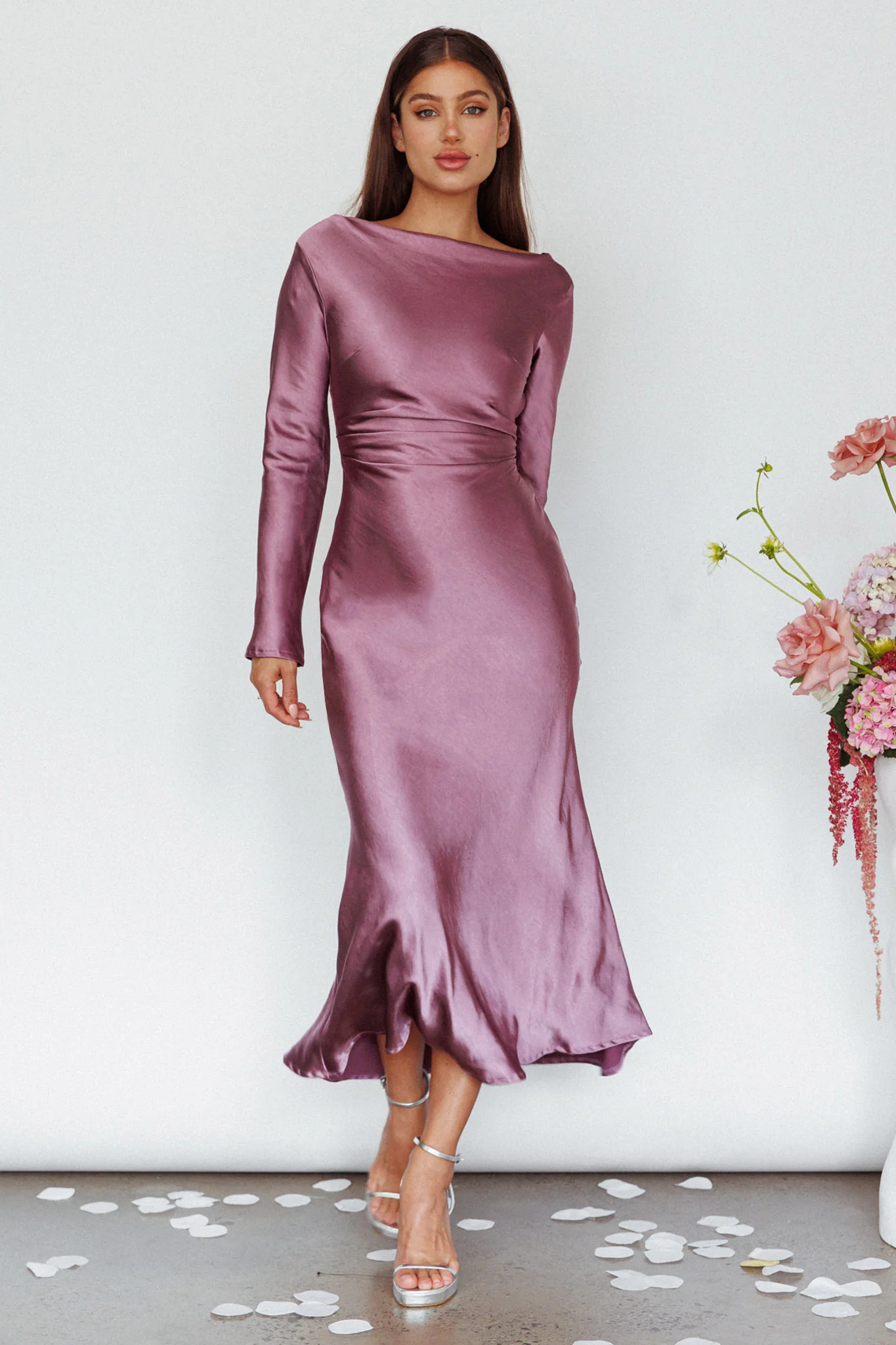 Loveland Cowl Back Midi Dress Grape