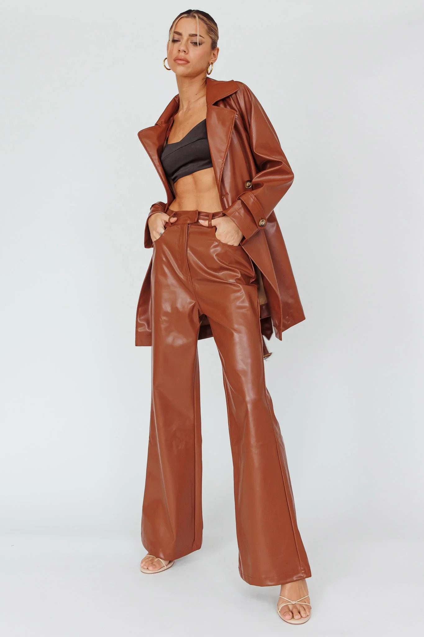 Noa Faux Leather Belted Jacket Terracotta