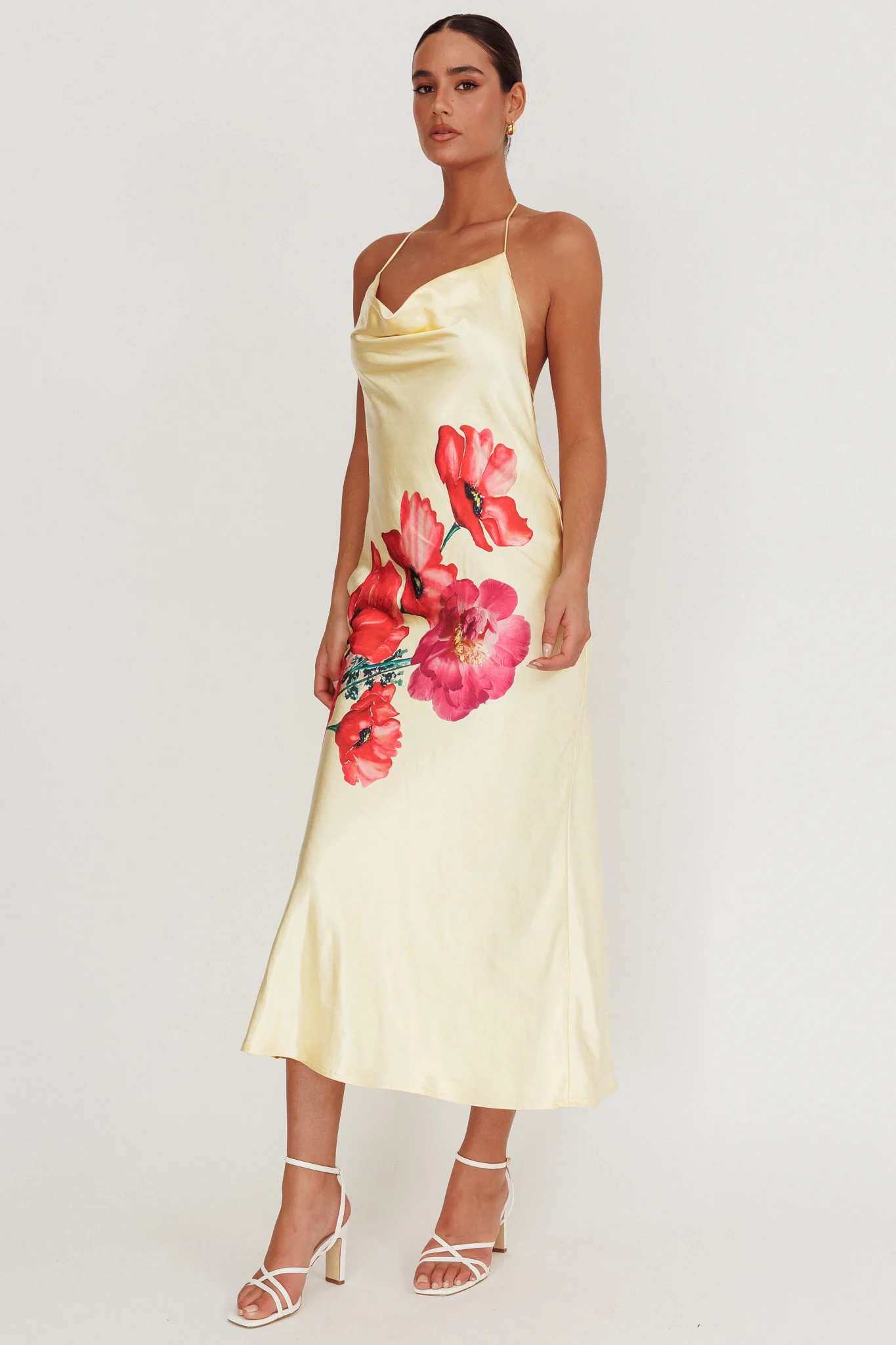 Seren Backless Cowl Neck Midi Dress Yellow