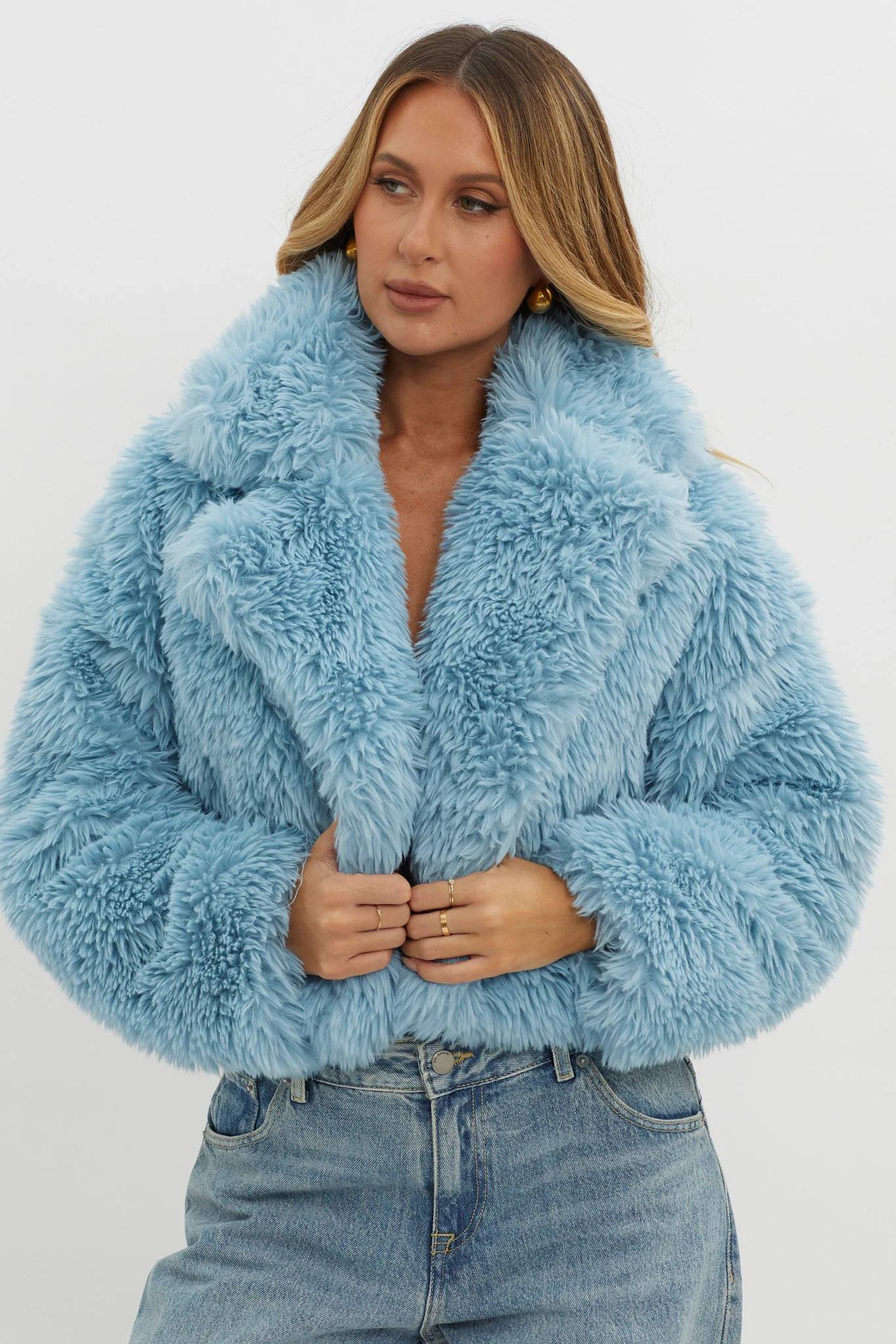 St Moritz Notch Lapel Fur Jacket Blue